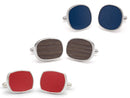 image displaying three pairs of sterling silver bezel cuff links.