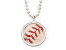 image displaying a baseball pendant with silver ball chain.