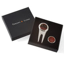 golf divot tool and ball marker set in a 'tokens & icons' box on a white background.