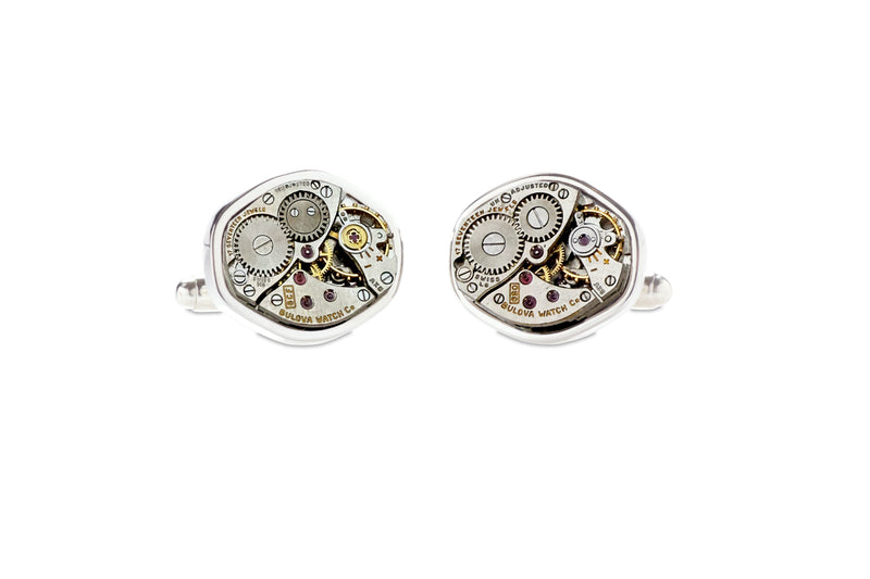 bulova watch movement cuff links without a crown.