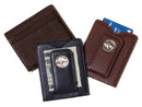 group image of black, dark brown and brown buffalo nickel wallets