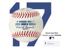 image displaying a 2024 world series baseball with player number 17 from the la dodgers in the background and the baseball's hologram number and the player at bat.