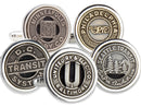 image displaying group of various city transit token cuff links