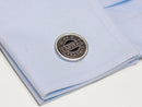 image displaying washington dc transit token cuff link on shirt cuff
