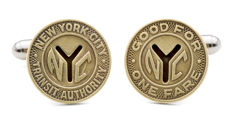 new york transit token cuff links - antique