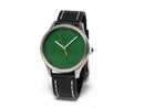 image displaying green boston garden parquet floor watch with a black leather band.
