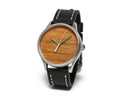 image displaying brown boston garden parquet floor watch with a black leather band.