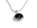image displaying vintage typewriter key charm letter j on a sterling silver chain