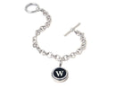 image displaying vintage typewriter key charm letter w on a sterling silver bracelet