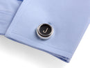 image displaying vintage typewriter key cuff link j on shirt cuff