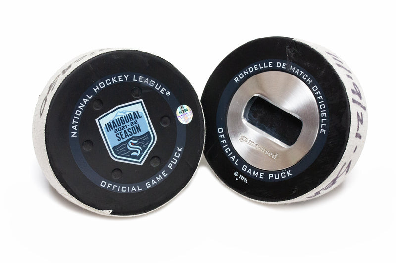 nhl game used puck bottle opener