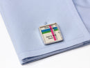 image displaying vignelli subway map cuff link on shirt cuff