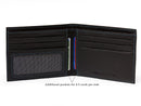 image displaying an open leather billfold wallet. text on image reads, "additional pockets for 4-5 cards per side."