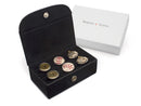 image displaying black leather 3 pair cuff link travel case.