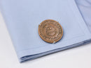 image displaying civil war era coin cuff link on shirt cuff