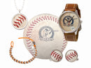 image displaying will clark commemorative baseball with watch, pendant, yarn friendship bracelet, and cuff links overlaid on it. 